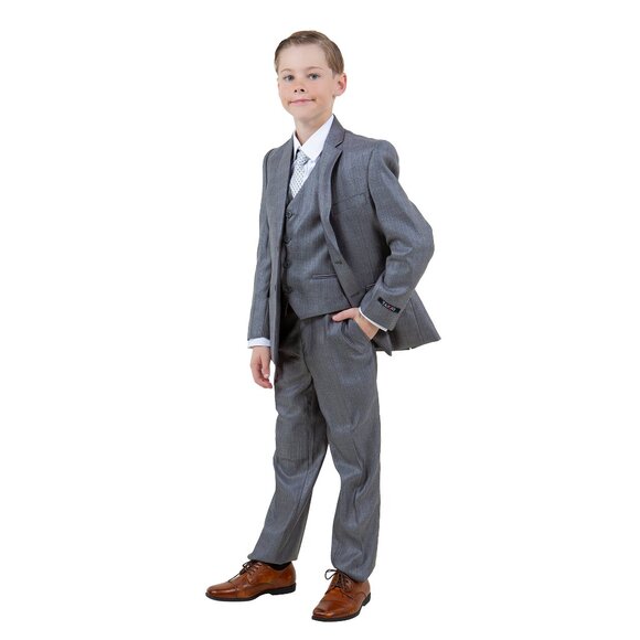 Boys Sharkskin 5pc Gray Suit Set by Tazzio - Picture 3 of 7